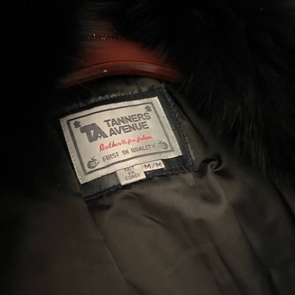 floor length dolman sleeve black leather with fox fur coat Medium , Large 12-14 - Picture 9 of 9